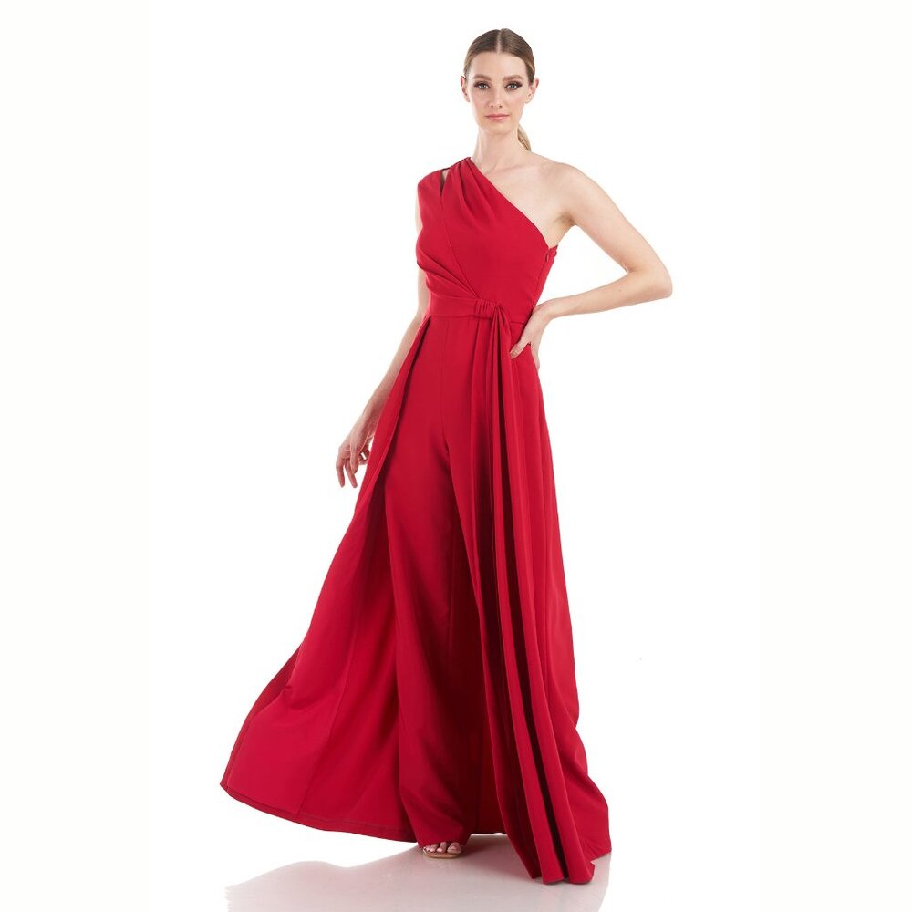 Kay Unger Genesis Walk Thru Pant Dress One Shoulder Red Size 14 - Picture 5 of 15